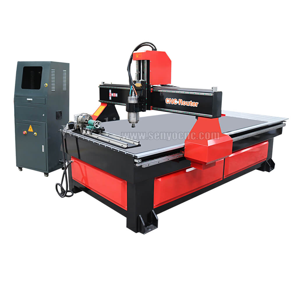 4x8 Wood CNC Router Machine 4 axis rotary on worktable for Sale