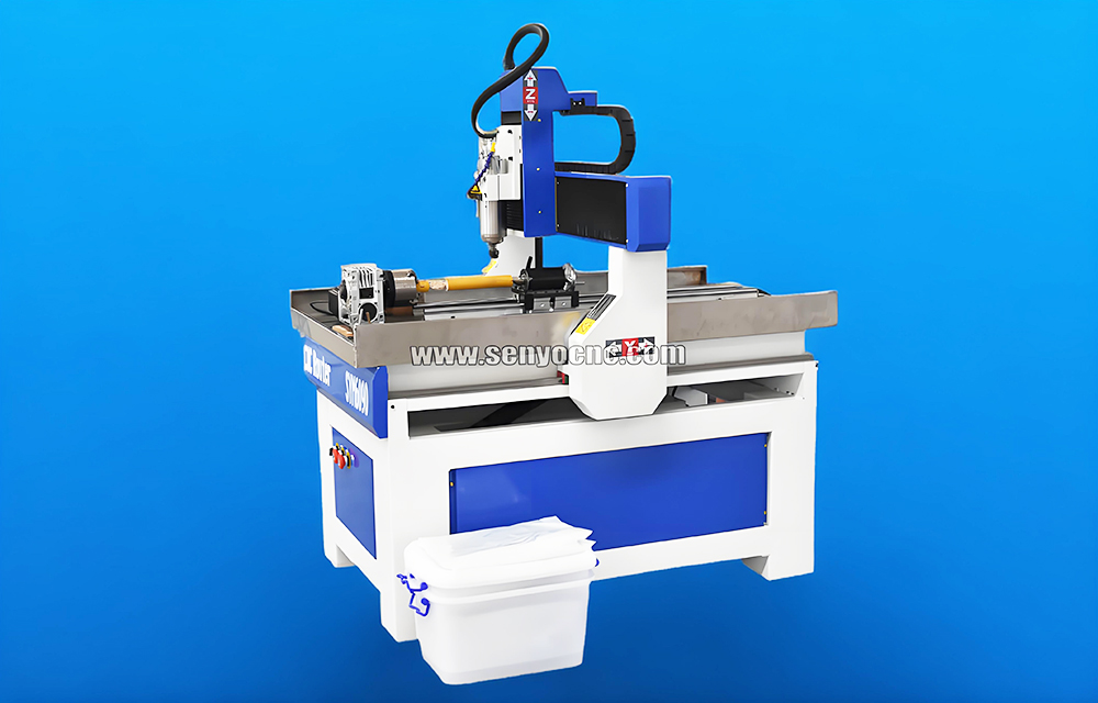 6090 Machine With Water Tank and Rotary for Metal Wood Cutting Engraving In Test