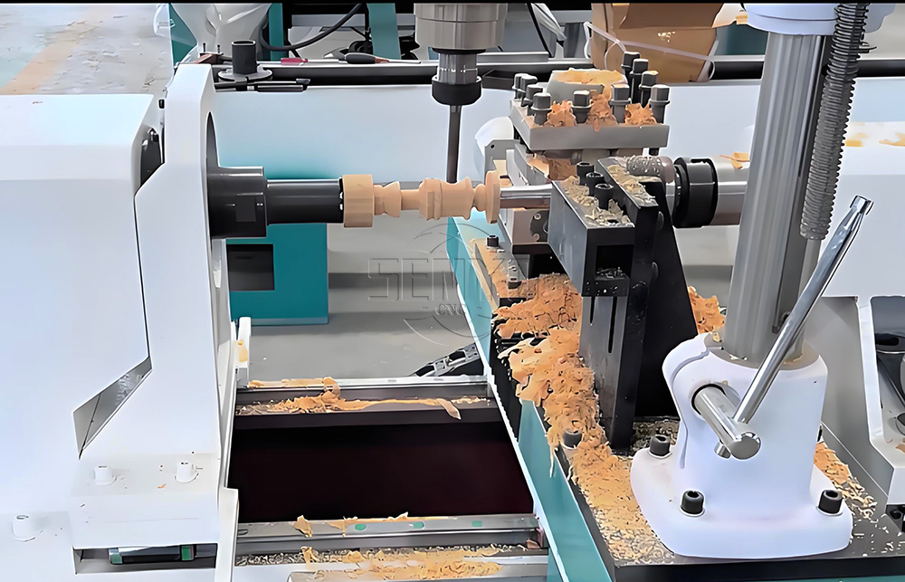 CNC Wood Lathe with Engraving Spindle 4 Axis CNC Wood Lathe for 3D Turning, Milling, Broaching