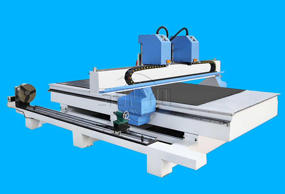 2025 Best 2Heads CNC Router Lathe Machine with 4th Rotary Axis