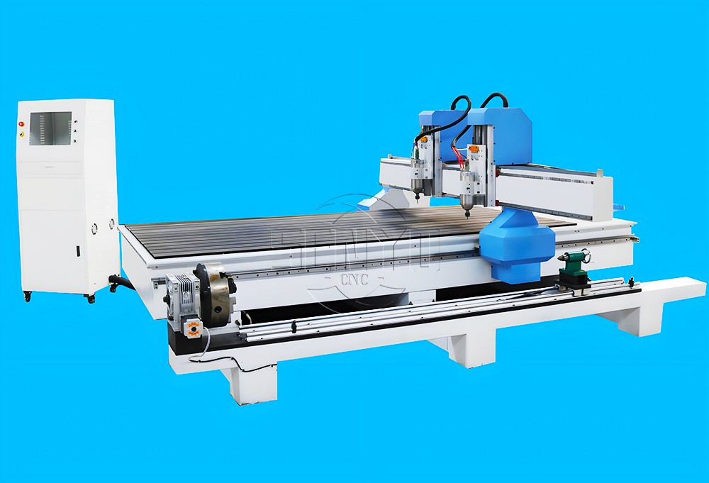 2025 Best 2Heads CNC Router Lathe Machine with 4th Rotary Axis