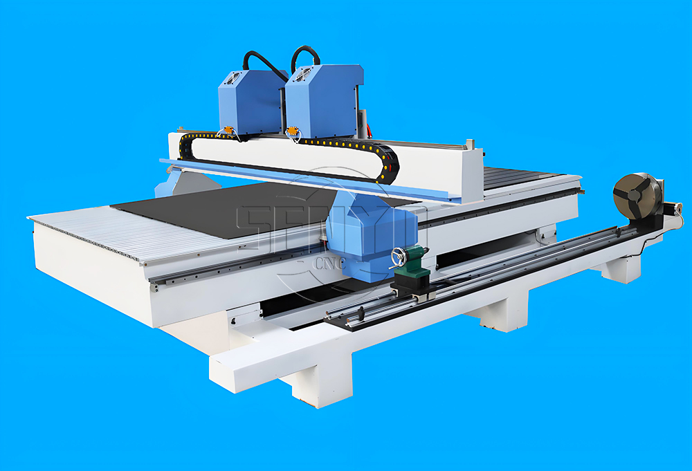 2025 Best 2Heads CNC Router Lathe Machine with 4th Rotary Axis