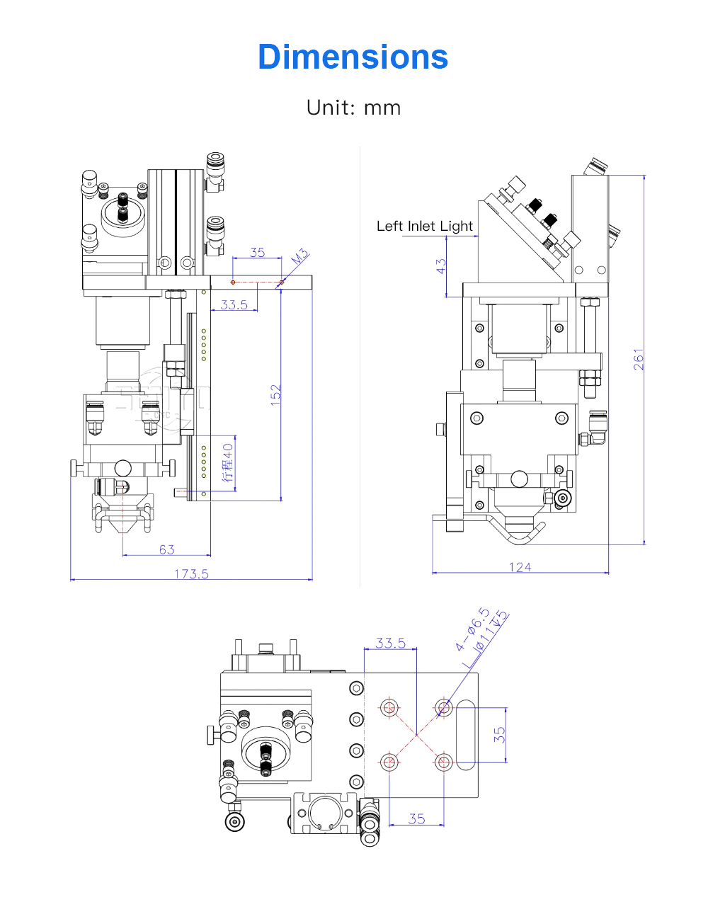 Adaptive Laser Head 30mm Mirror 25mm Focus Lens Lift 40mm