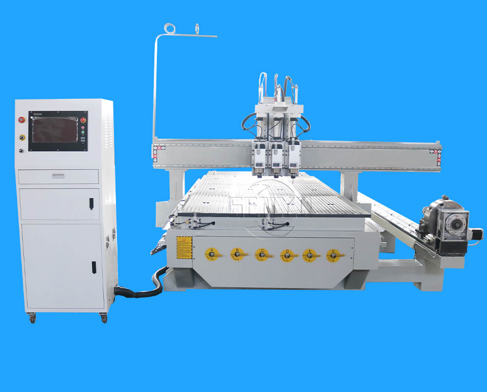Automatic Tool Change Multi Spindle Three Heads 4 Axis Cnc Wood Router for Furniture,doors,cabinets