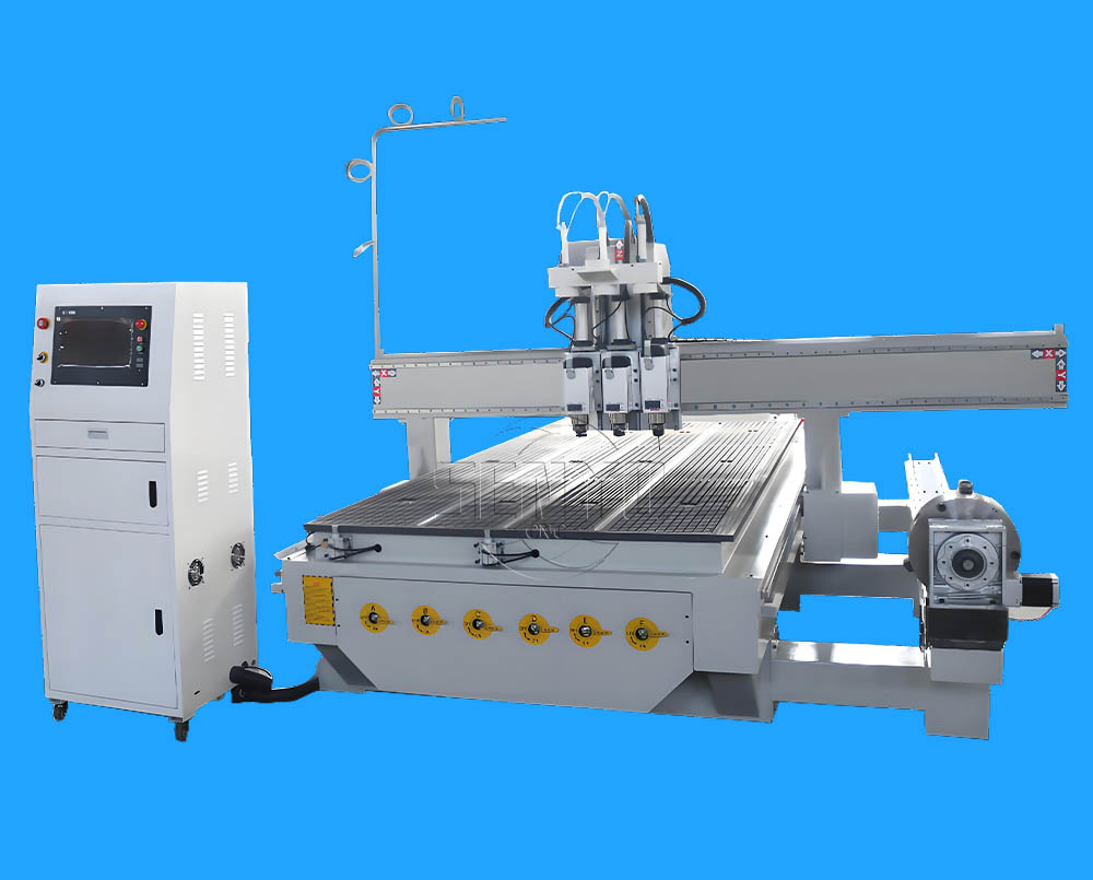 Automatic Tool Change Multi Spindle Three Heads 4 Axis Cnc Wood Router for Furniture,doors,cabinets