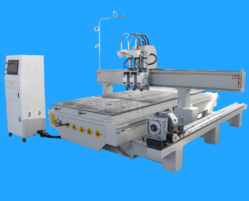 Automatic Tool Change Multi Spindle Three Heads 4 Axis Cnc Wood Router for Furniture,doors,cabinets