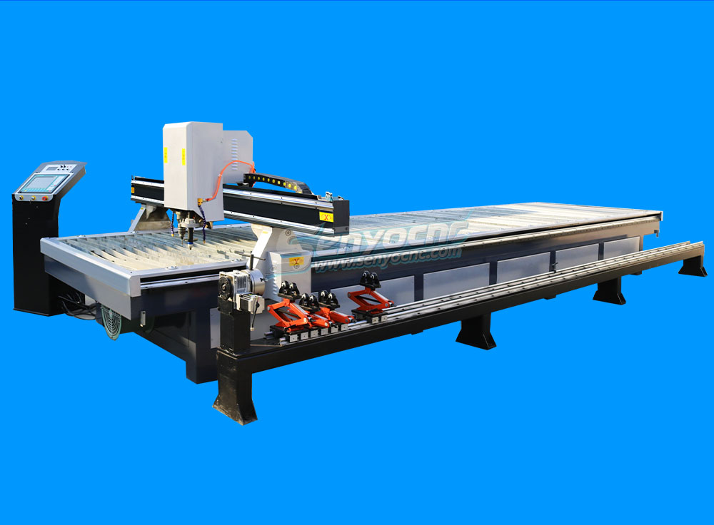 1500x6000mm CNC Plasma Cutting Machine with Rotary and Drilling Head