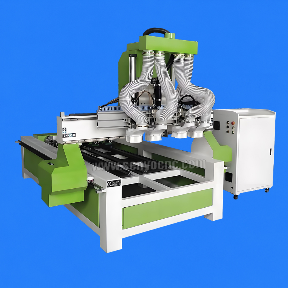 Industrial 3D 4 Axis One Holder 4 Heads 4 Rotary CNC Router Machine for Chair Legs, Table Legs, Stair Balusters & Wood Furniture Turning