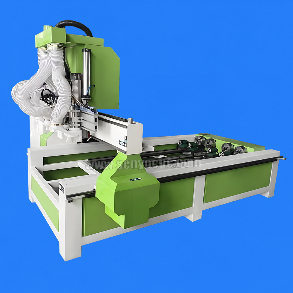 Industrial 3D 4 Axis One Holder 4 Heads 4 Rotary CNC Router Machine for Chair Legs, Table Legs, Stair Balusters & Wood Furniture Turning