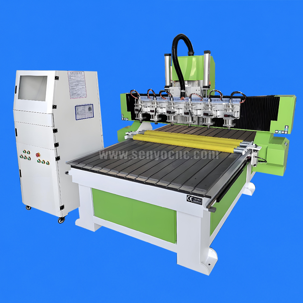 6 Heads CNC Router Machine with Roller Feeding Table for Fixed Material Processing and High Efficiency Woodworking Production
