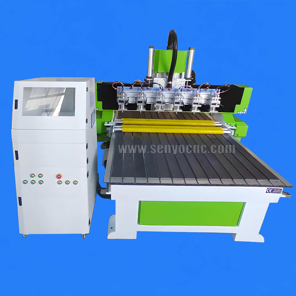 6 Heads CNC Router Machine with Roller Feeding Table for Fixed Material Processing and High Efficiency Woodworking Production