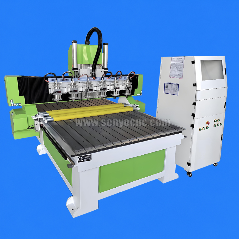 6 Heads CNC Router Machine with Roller Feeding Table for Fixed Material Processing and High Efficiency Woodworking Production