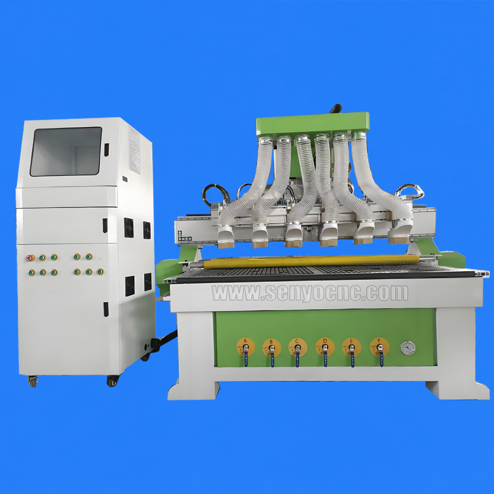1530 CNC Router Machine One Holder 6 Spindles with Vacuum Table, Table Rollers & Dust Collection System